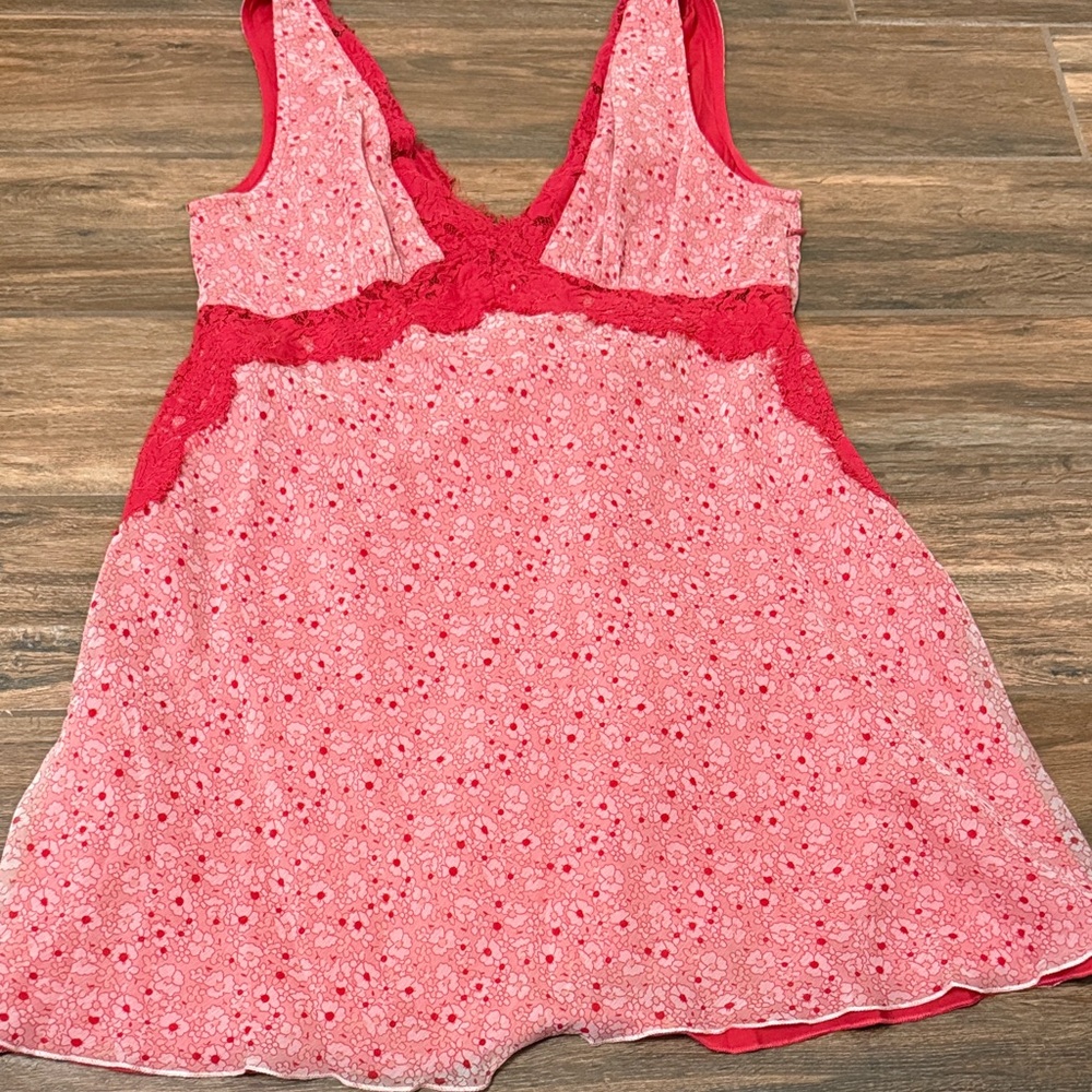 Topshop Pink and Red Lace Chemise